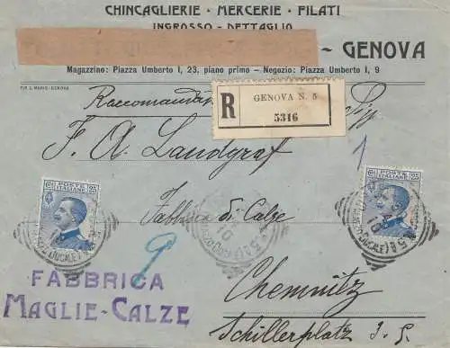 Italien: 1910: Genova nach Chemnitz