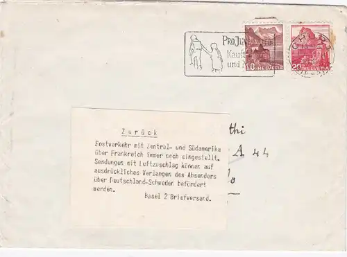 Schweiz: Bedarfsbrief ab Chr 1944 nach Brasilien, Zurück Postverkehr eingestellt