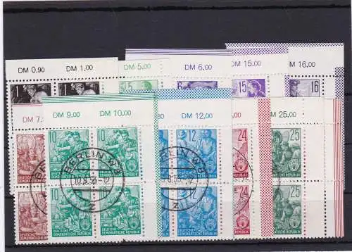 DDR MiNr. ex 362/379, DKV, einheitl. Vierblöcke, Bogenecke, 2x BPP Befund