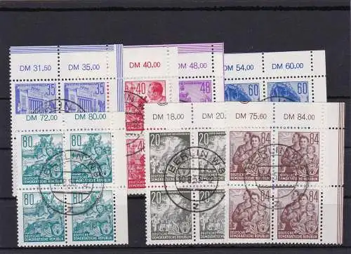 DDR MiNr. ex 362/379, DKV, einheitl. Vierblöcke, Bogenecke, 2x BPP Befund