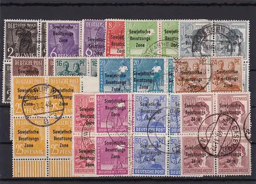 SBZ: Min. 182/197, cacheté, blocs à quatre, 195a et 189d testés