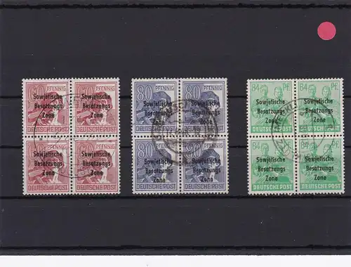 SBZ: MiNr. 182/197, gestempelt, Viererblöcke, 195a und 189d geprüft