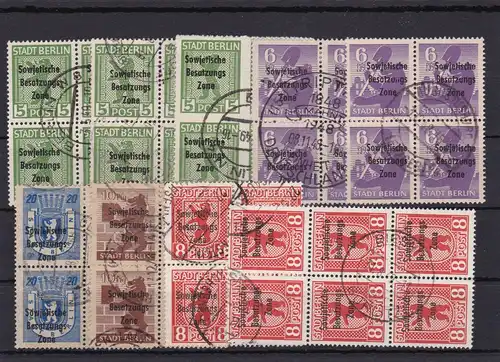 SBZ: Min. 200/205, y compris 200A/B, autres couleurs, timbres, blocs à quatre