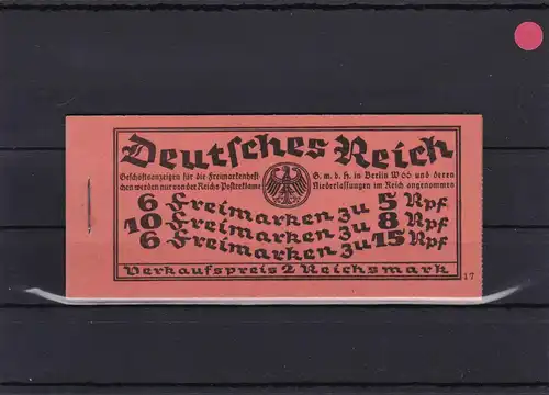 DR: MiNr. MH 25.11: ONr. 17, SELTEN, postfrisch