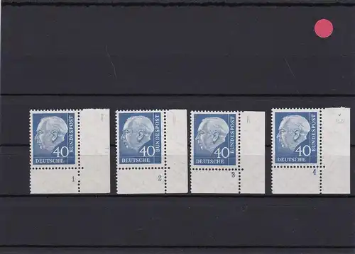 BRD: MiNr. 260FN 1,2,3,4 Heuss mit allen Formnummern, postfrisch
