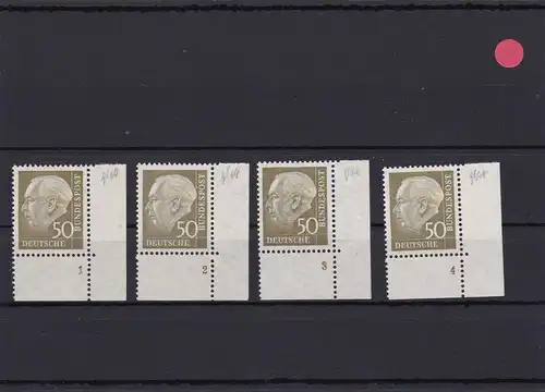 BRD: MiNr. 261FN 1,2,3,4 Heuss mit allen Formnummern, postfrisch