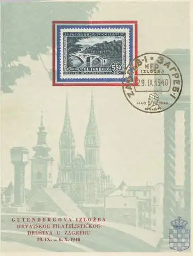 Jugoslawien: 1940 Zagreb Filatelistickog - Gutenbergova