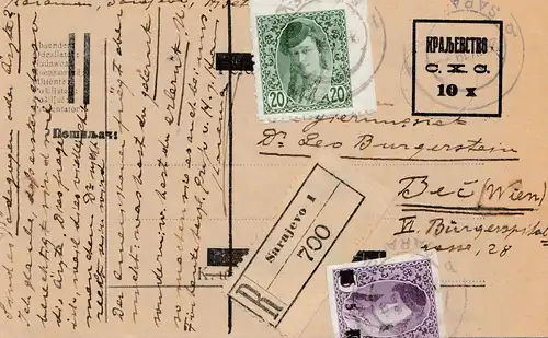 Yougoslavie: 1919: Lettre recommandé Sarajevo à Vienne