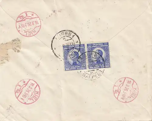 Yougoslavie:1926: Enregistré Zagreb vers Kiel: Salzbourg-Munchen-Bahnpost