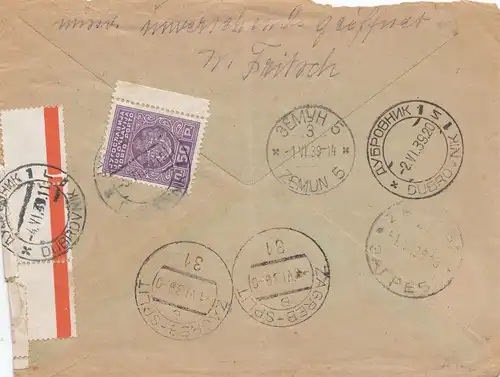 Jugoslawien: 1939: Luftpost Prenzlau nach Zagreb und weiter ....