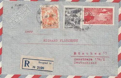 Jugoslawien: 1951: Einschreiben Beograd nach München