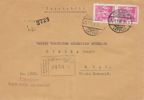 Lettonie: 1936: Lettre recommandé à Riga