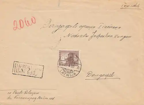 Lettonie: 1935: lettre recommandée pour Daugavpils