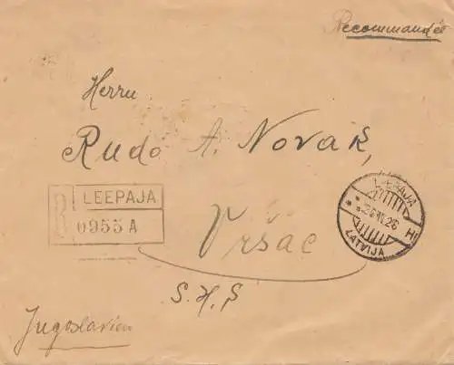 Lettland: 1929: Leepaja nach Jugoslavien - Einschreiben