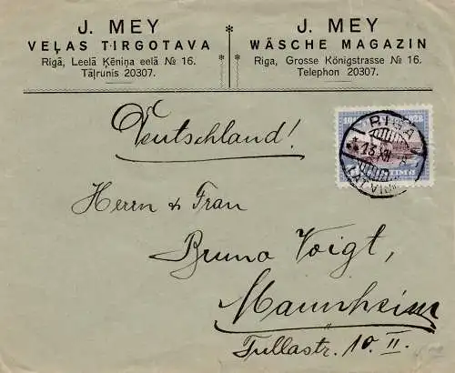 Lettland: 1928: Riga nach Mannheim - Wäsche Magazin Mey