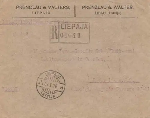 Lettland: 1926: Einschreiben Libau nach Berlin
