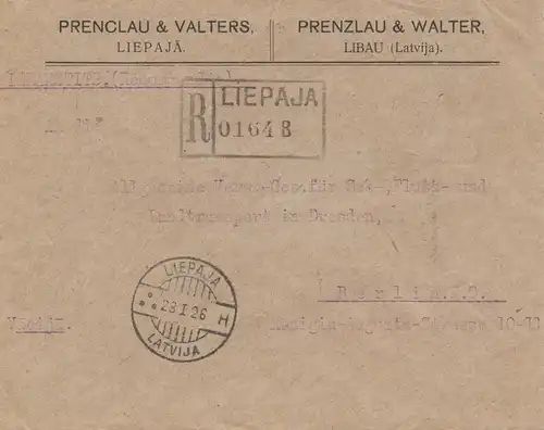 Lettonie: 1926: Inscription Libau vers Berlin