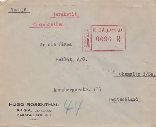Lettonie: 1929: lettre recommandée riga a Chemnitz