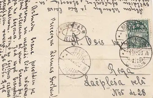 Lituanie: 1923: Carte de Noël Baltinova à Riga