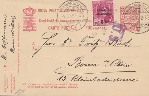 Luxembourg: 1919 Wasserbillig Tout à fait après Bonn