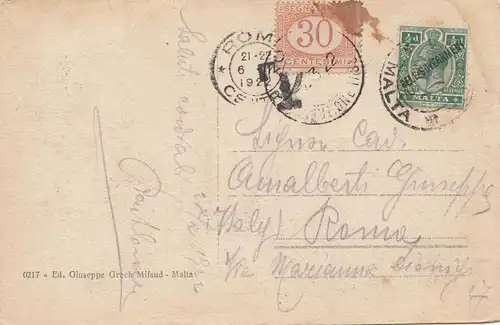 Malte: 1922: Carte de vue après Rome
