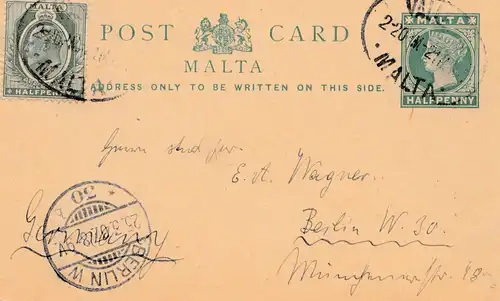 Malta: 1907: Ganzsache nach Berlin