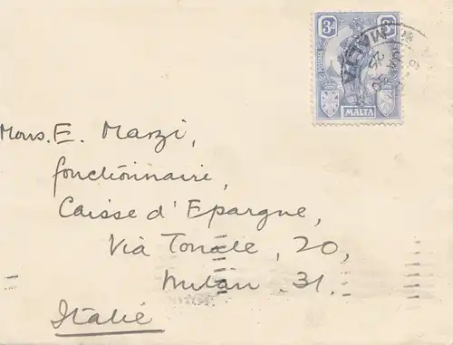 Malte: Lettre en Italie en 1925.