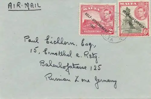 Malte: 1954: Lettre aérienne à Ermstthal