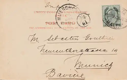 Malta: 1905: Ansichtskarte nach Bayern