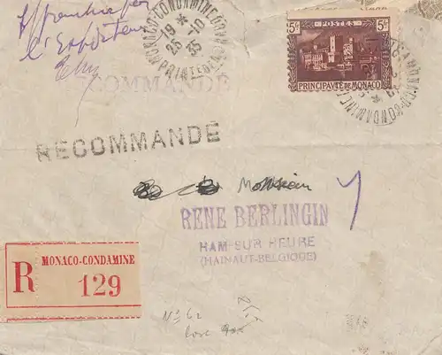 Monaco: 1935: Lettre recommandé pour Belgique