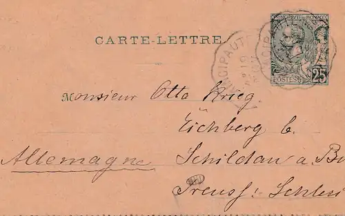 Monaco: 1898 Ganzsache, Karten-Brief nach Deutschland mit Textinhalt