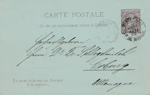 Monaco: 1892: Ganzsache P5 nach Coburg mit ungebrauchter Antwortkarte