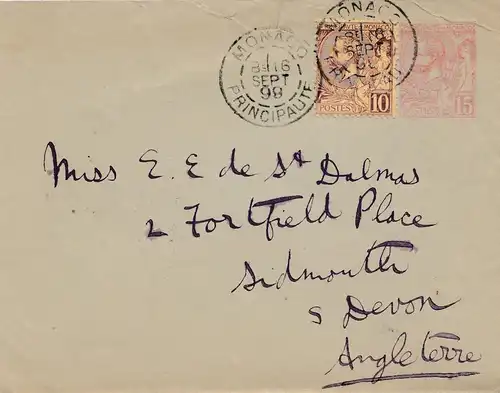 Monaco: 1898: Lettre pour l'Angleterre