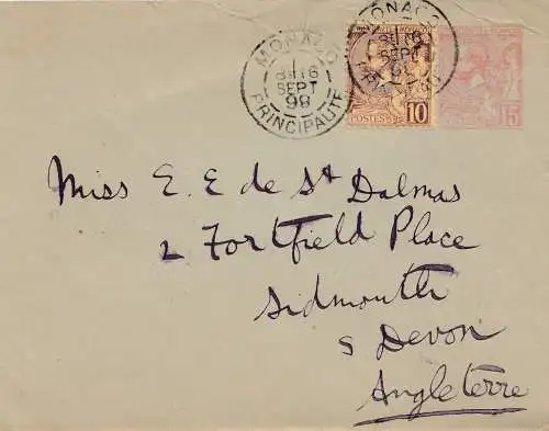 Monaco: 1898: Lettre pour l'Angleterre