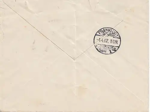 Monaco: 1907: Lettre à Francfort.