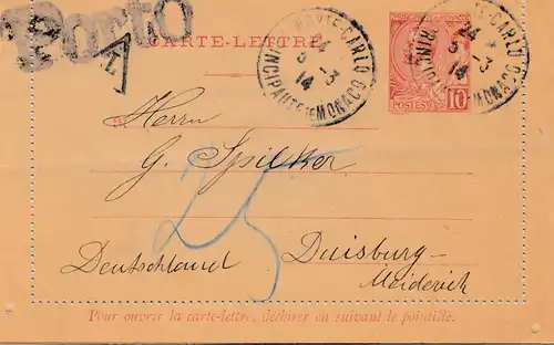 Monaco: 1914: Ganzsache nach Duisburg