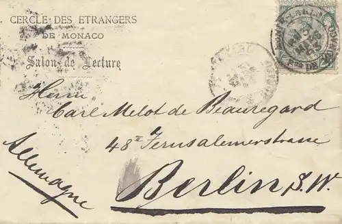 Monaco: 1893: Brief nach Berlin