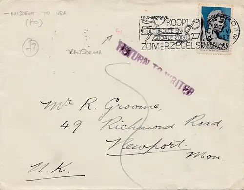 Niederlande: 1937: Rotterdam- UK: Return to writer