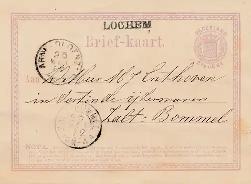 Niederlande: 1872: Ganzsache - Briefkaart nach Zalt Bommel