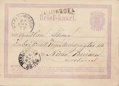 Niederlande: 1872: Winschoten Ganzsache