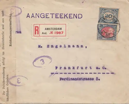 Pays-Bas: 1922: Einschreib Amsterdam après Francfort: Ouvert