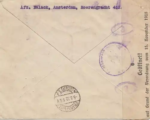 Niederlande: 1922: Eiinschreiben Amsterdam nach Frankfurt: Geöffnet