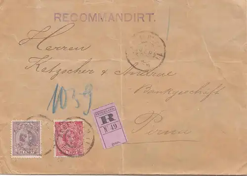 Niederlande: 1898: Einschreiben Amsterdam nach Pirna, Perfin