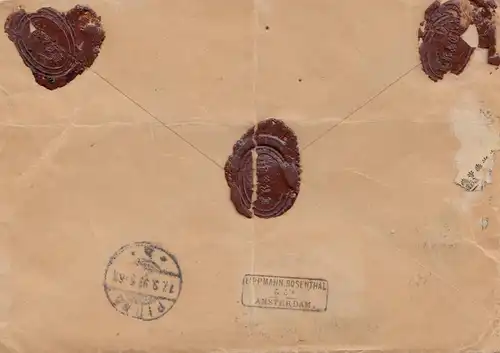 Niederlande: 1898: Einschreiben Amsterdam nach Pirna, Perfin