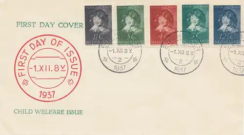 Pays-Bas: 1937: FDC Child Whare Issue