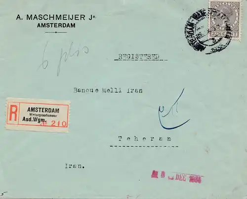 Pays-Bas: Décembre 1935: Lettre recommandé Amsterdam à Téhéran
