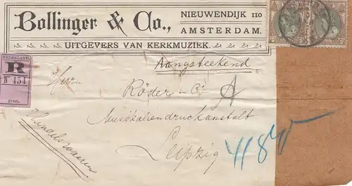 Pays-Bas: Lettre recommandé Grande Lettre Amsterdam vers Leipzig - Adresse