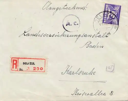 Pays-Bas: 1943: Inscription Delfzul nacah Karlsruhe - OKW Censur