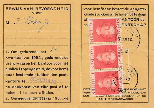 Niederlande:1950: Bewijs van Bevoegdheid voor het Afhalen van Stukken,Schiedham