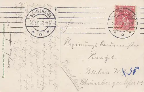 Niederlande: 1909: Ansichtskarte S'Gravenhage nach Berlin/Perfin